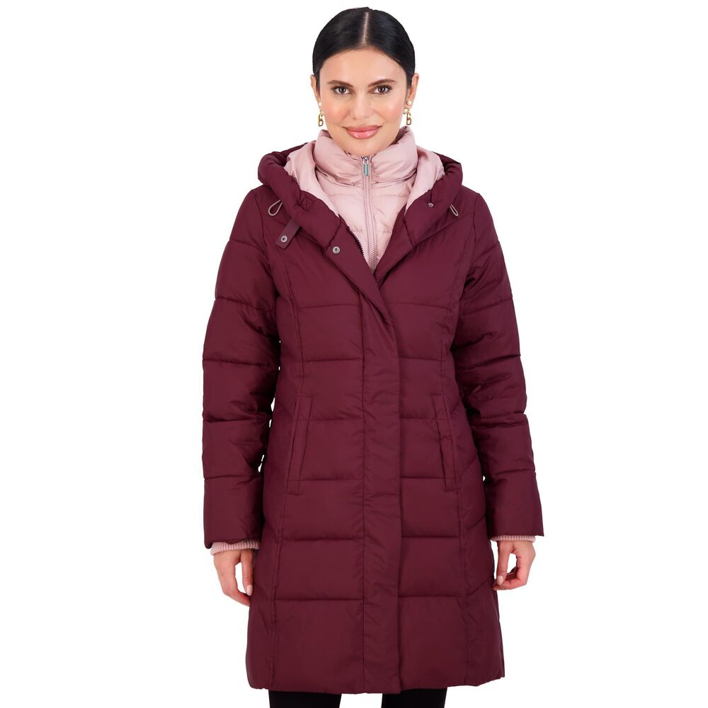 Jones New York Women's Warm Long Puffer Coat, Wine, Size S